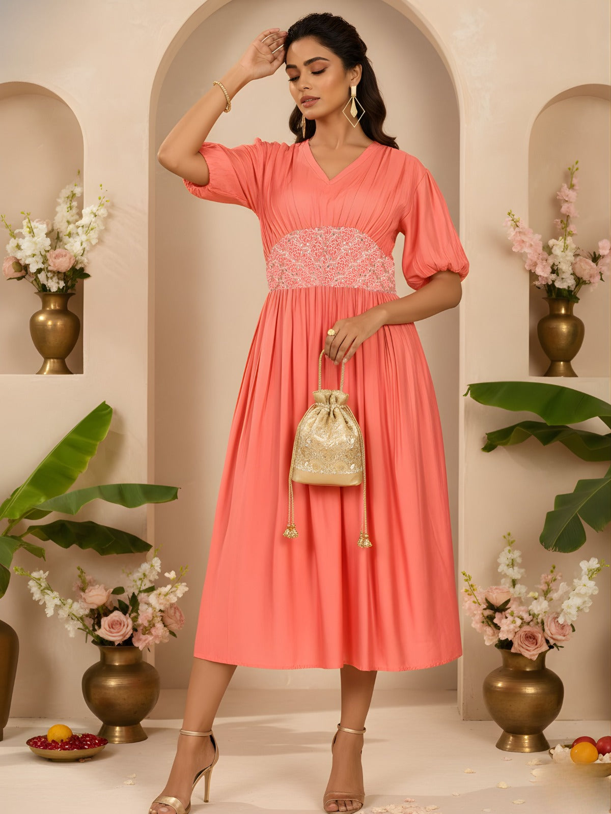 Super pretty viscose silk designer one piece with pocket