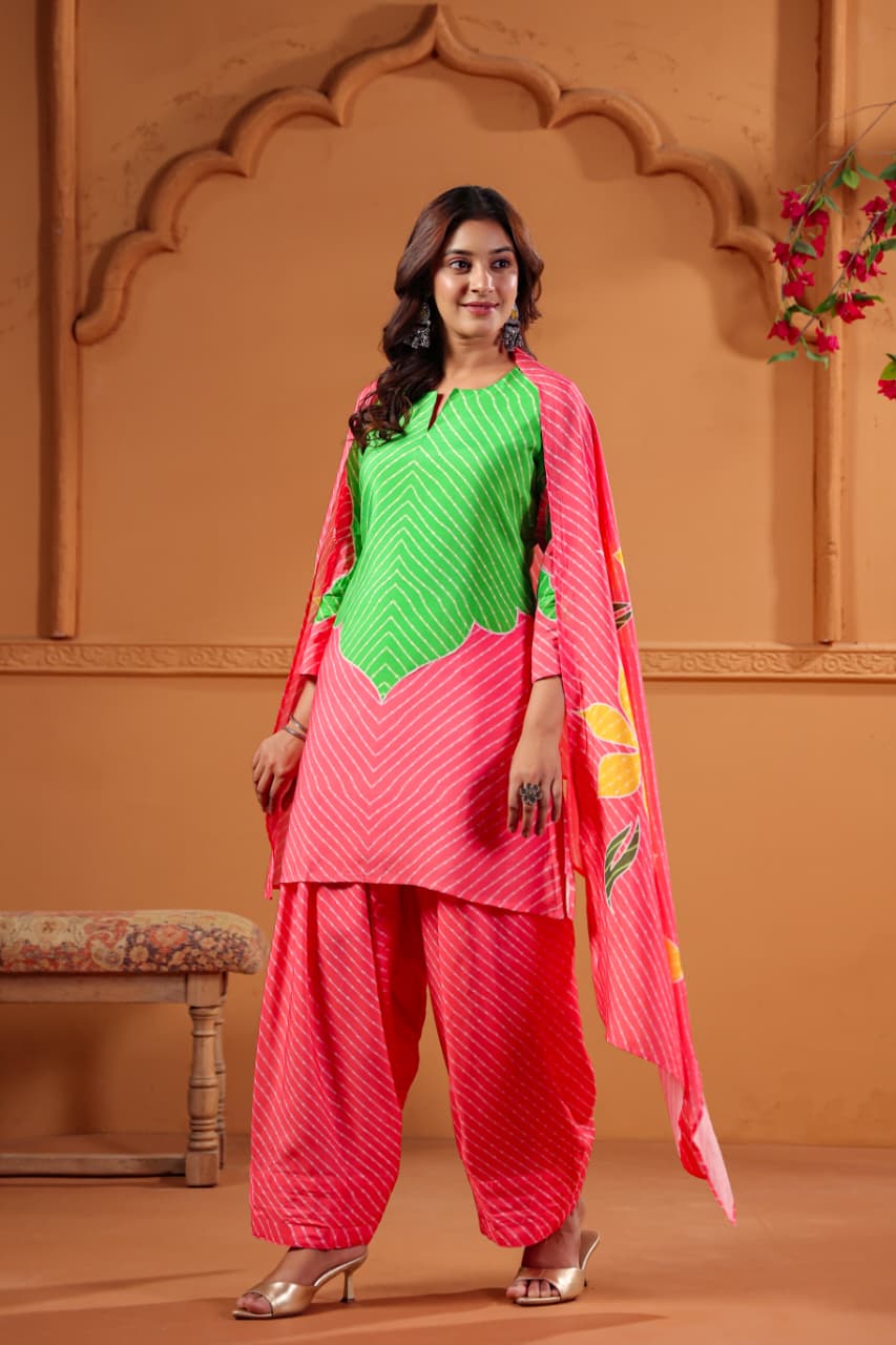 Pure softest muslin with lining and farshi salwar in pink n green
