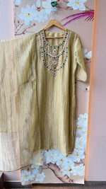 Premium tissue with necklace pattern full suit set in mint green