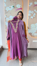Pure Banarasi mul chanderi lining suit set in purple