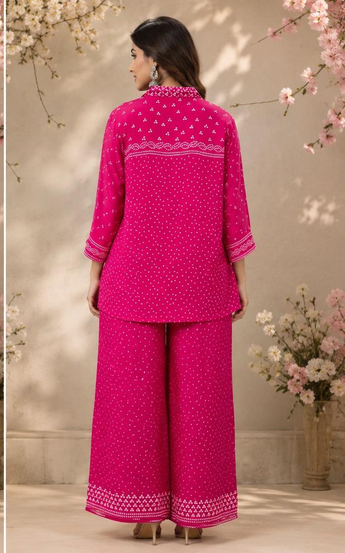 Pink bandhani crepe top with pant