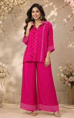 Pink bandhani crepe top with pant