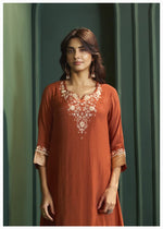 Pretty Mul chanderi with zari work and detailing lining full suit in orange