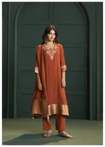 Pretty Mul chanderi with zari work and detailing lining full suit in orange