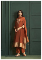 Pretty Mul chanderi with zari work and detailing lining full suit in orange