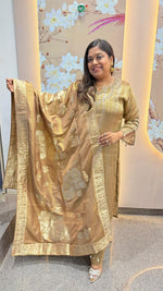 Premium tissue with self and cutwork detailing and bead work paired with Banarasi dupatta (slim fit)