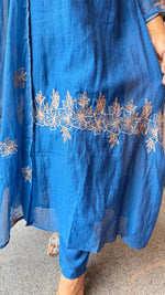 Royal blue pure Banarasi Mul chanderi zari detailing suit set