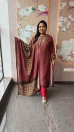 Pure Mul silk bandhani red with geometric print full suit set