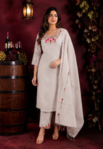 Embroidered cotton suit with real mirror yoke full suit