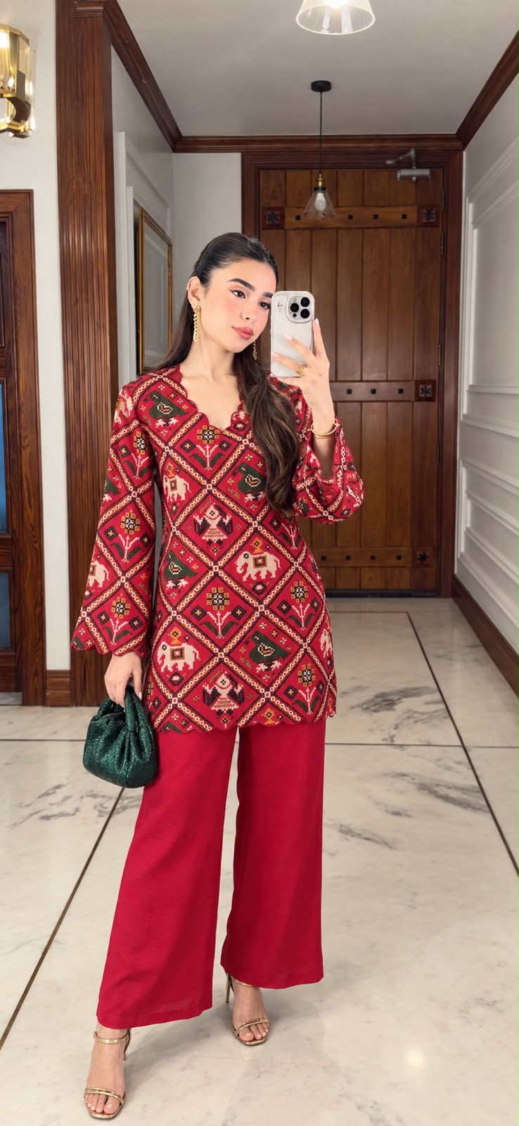 Premium Mul silk Patola Co ord in red