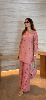 Premium Mul Chanderi embroidered designer co ord in pink