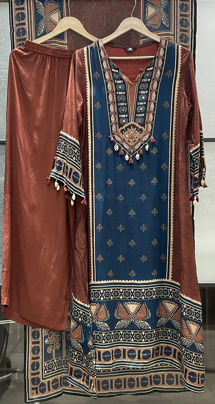 Super premium pure crepe ajrakh suit set