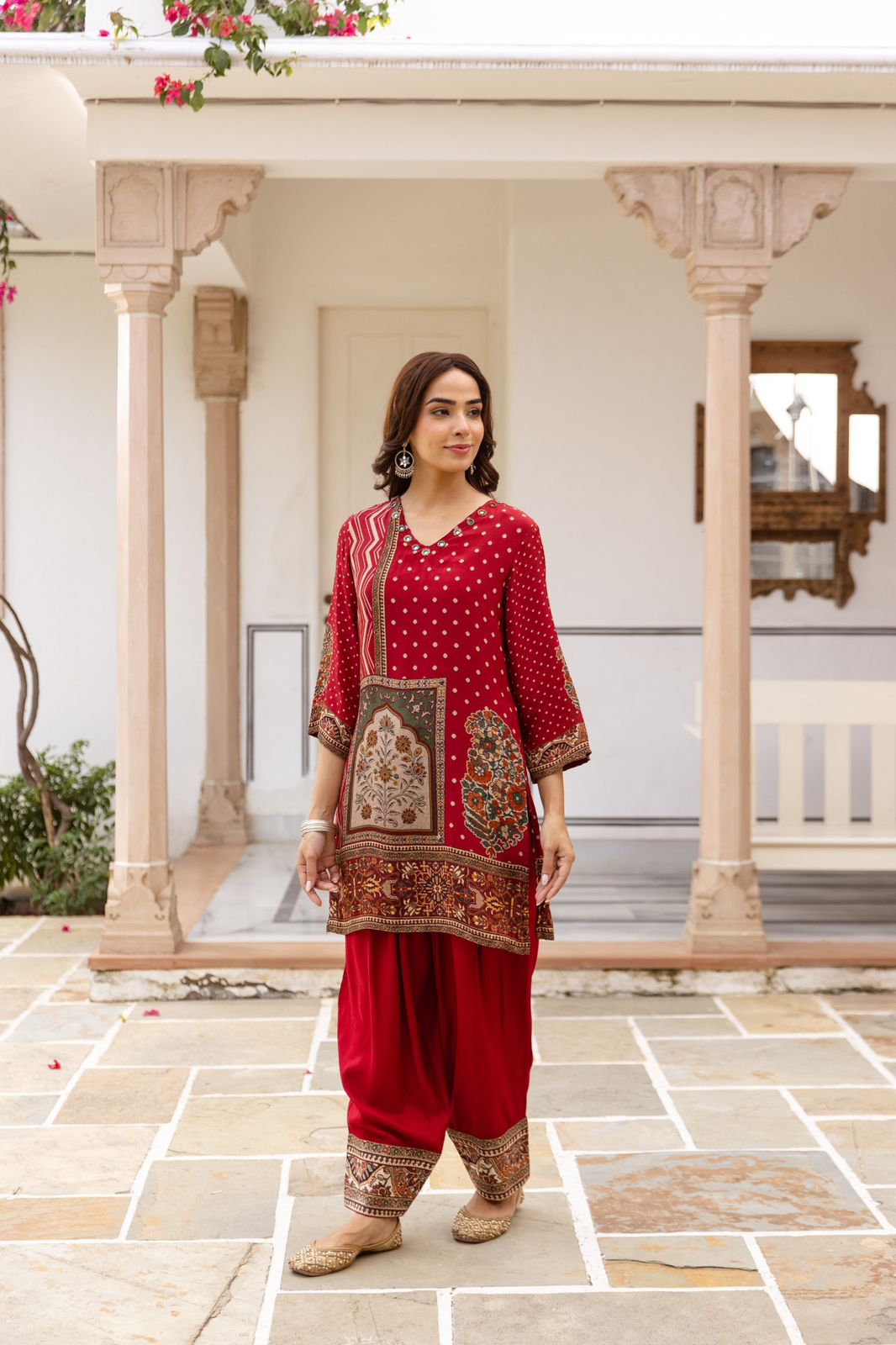 Pure crepe polka dot farshi salwar red co ord set