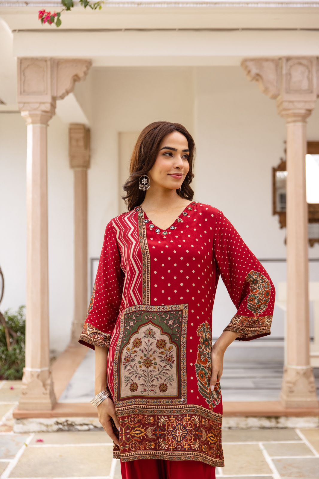 Pure crepe polka dot farshi salwar red co ord set