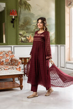 Premium Mul cotton Kota checks suit set in wine