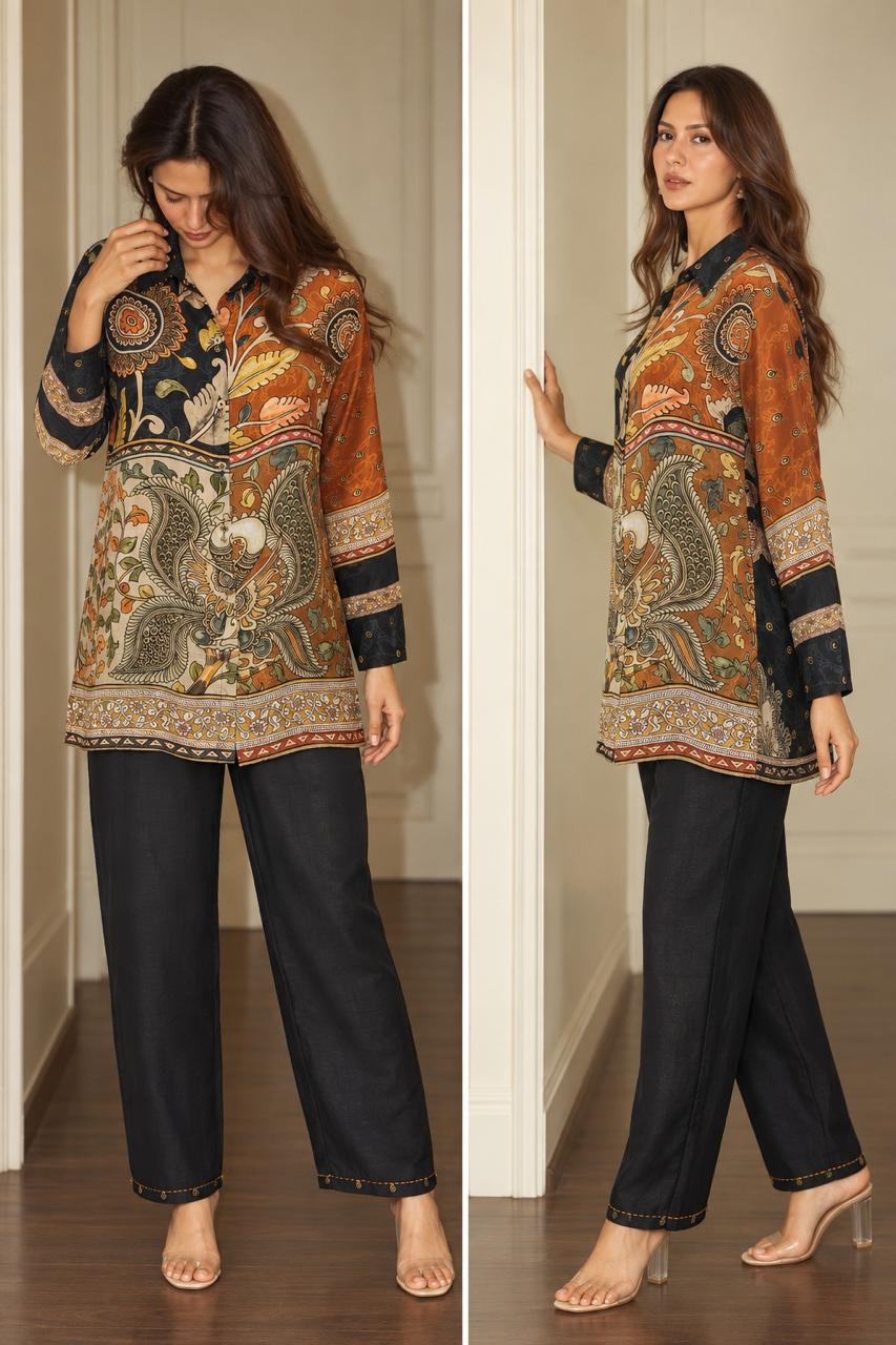 Premium crepe Kalam Kari co ord set