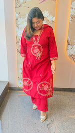 Pure cotton applique suit set in red
