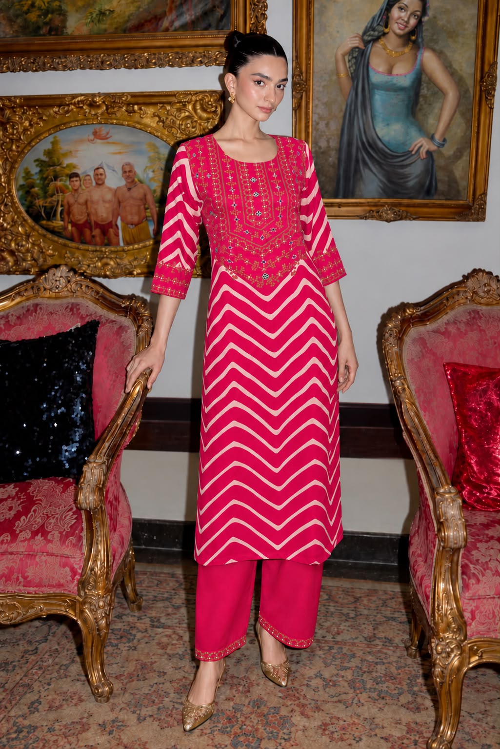 Gaji silk pink kurta pant