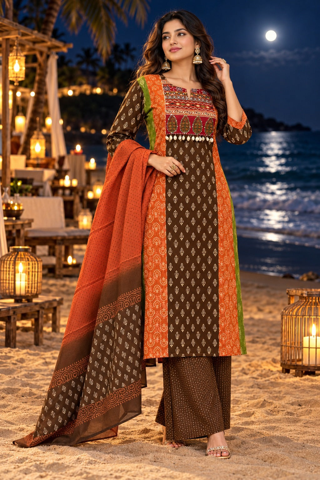 Pretty dabu cotton suit set paired with block print dupatta