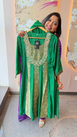 Premium dola silk with brocade with zardosi handwork full suit set in green