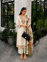 Pure cotton embroidered paired with pretty linen dupatta