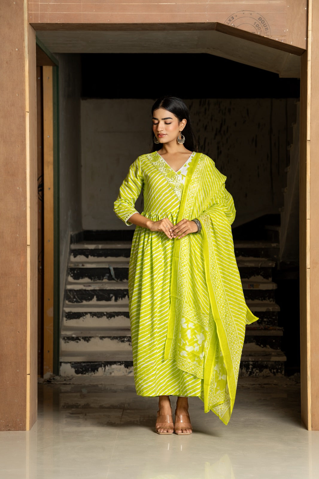 Pretty pretty cotton angrakha lehariya suit paired with floral pant