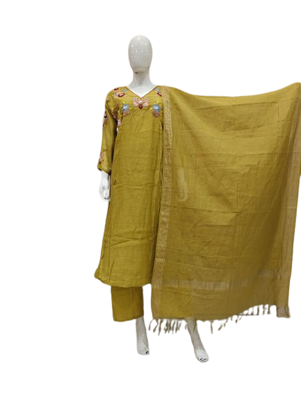 Beautiful pure Mul chanderi hand work with pretty pearl detailing and embroidery