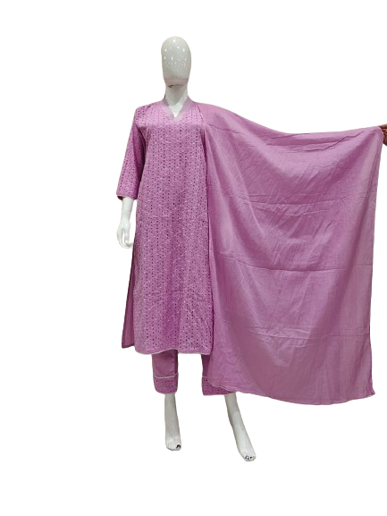 Shifli cotton lining suit set in V neck