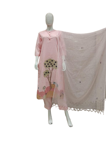 Dobby cotton lining embroidered suit set paired with Kota doria dupatta