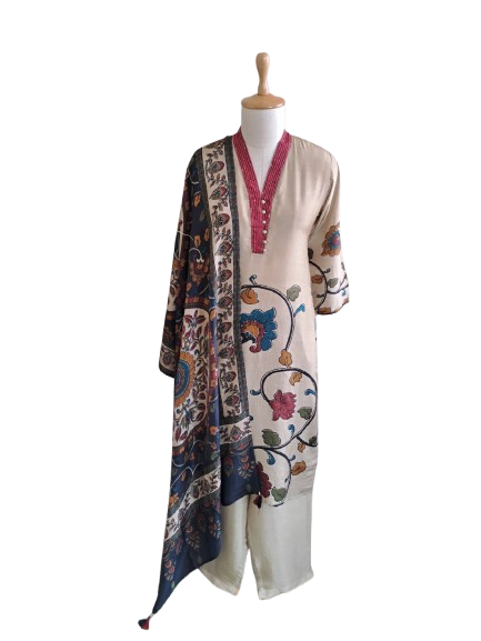 Pure Muslin silk paired with kalamkari dupatta