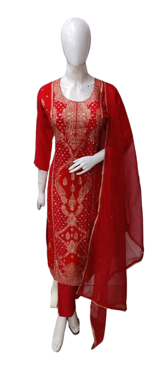 Wow silk suit set paired with organza dupatta