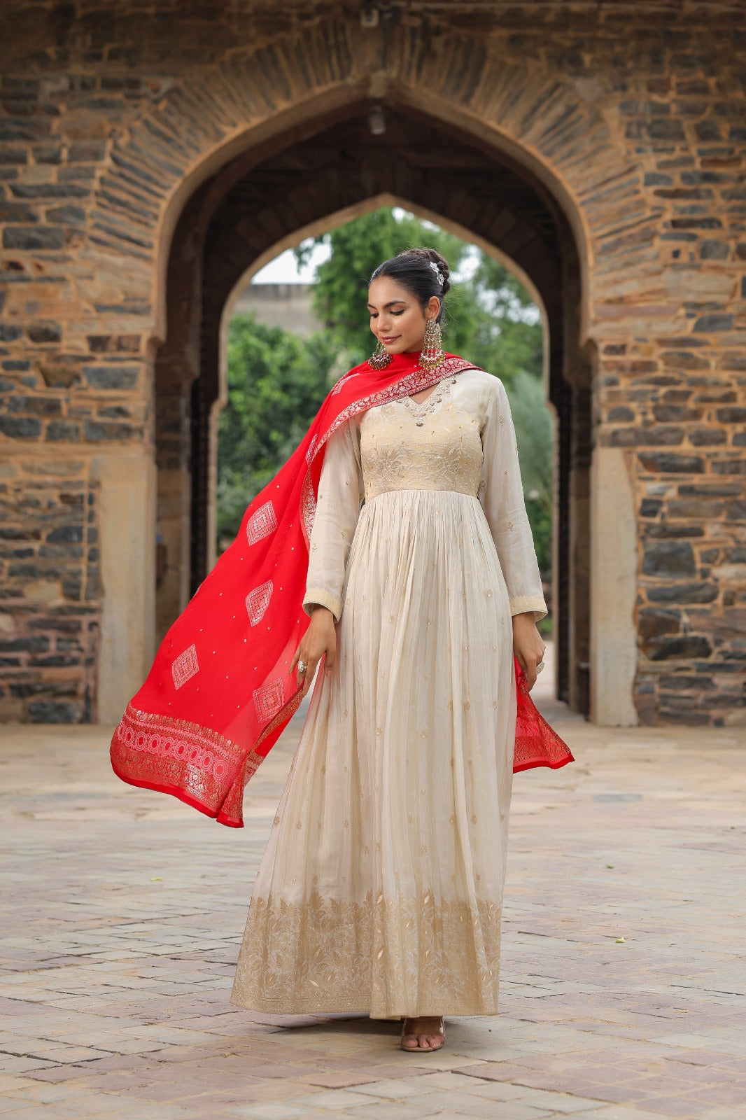 Pretty n premium silk gown with premium banarsi dupatta