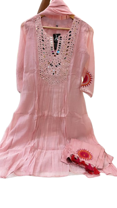 Pretty Mul chanderi real mirror designer sleeves and pant