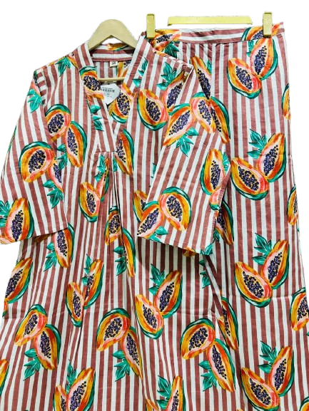 Pure cotton quirky V neck co ord set