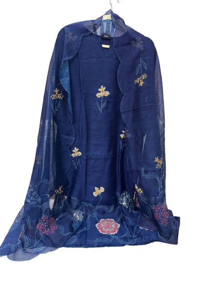Pretty linen chanderi suit with gitthan work
