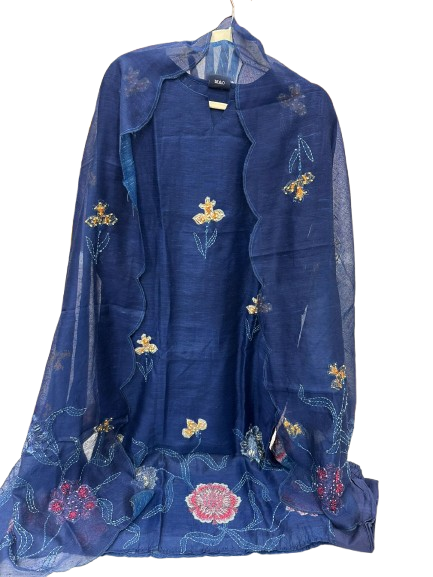 Pretty linen chanderi suit with gitthan work