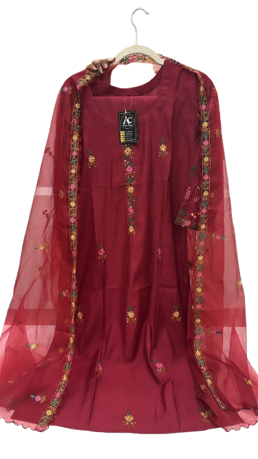 Pretty Muslin front n back embroidered suit set