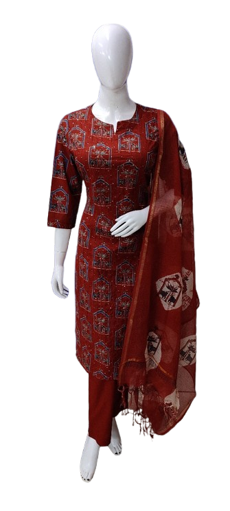 Pretty cotton suit with Kota doria dupatta