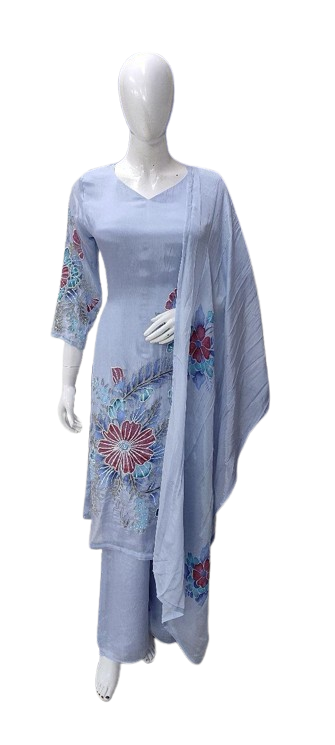 Pure chinon hand work suit set