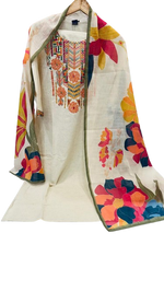Premium cotton embroidered suit set paired with pretty dupatta