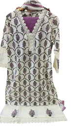 Pure cotton V neck lace detailing suit set