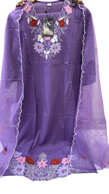 Premium cotton lining applique work suit set