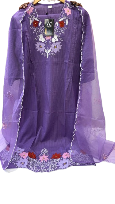 Premium cotton lining applique work suit set