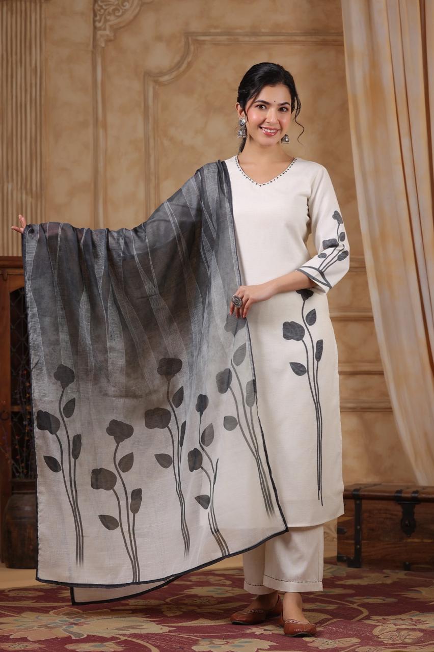 New V neck premium lining cotton full suit set