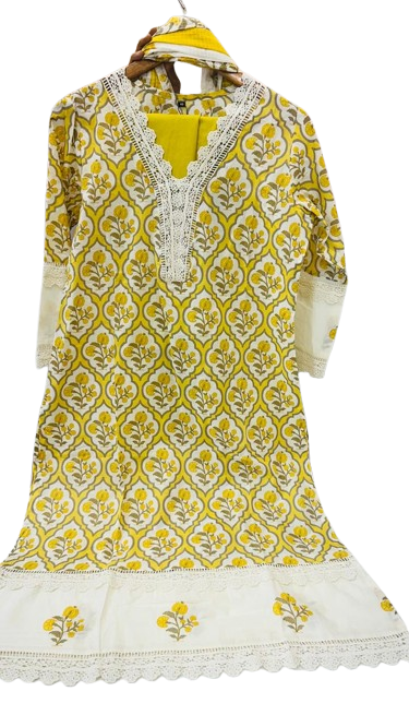 Pure Cotton lace detailing full suit set