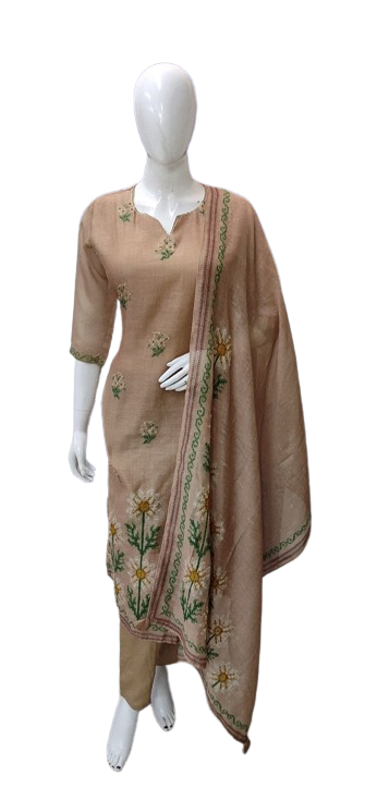 Linen chanderi githan work suit set