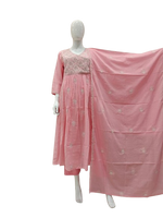 Pure cotton angrakha chikankari embroidery suit set in pink