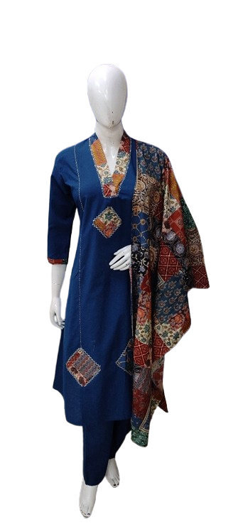 Appliqué work cotton suit set