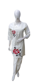 Appliqué work cotton co ord set in cotton slub