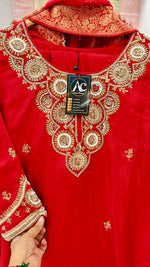 Dola silk Zari detailing Banarasi suit set red&nbsp;